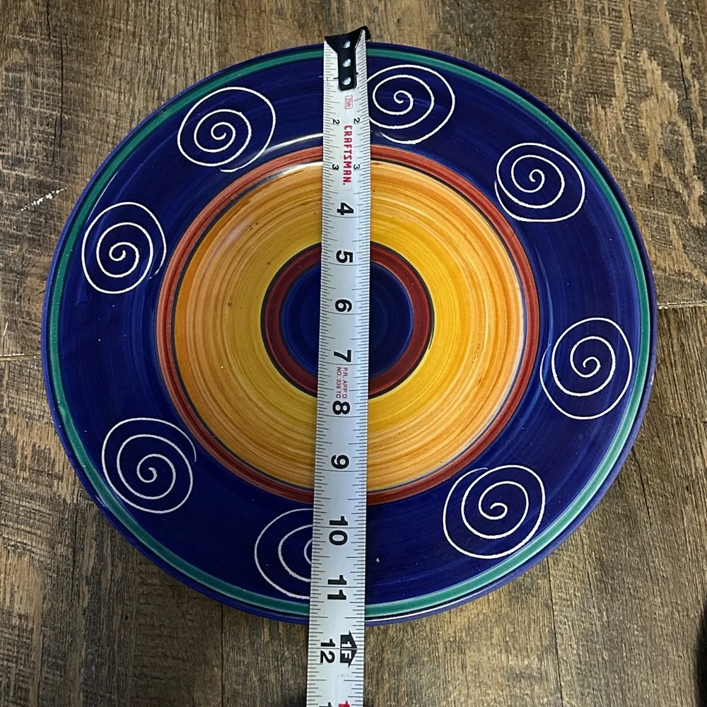 Pier 1 Italian Swirl Dinner Plate Hand Painted Cobalt Orange 11.5